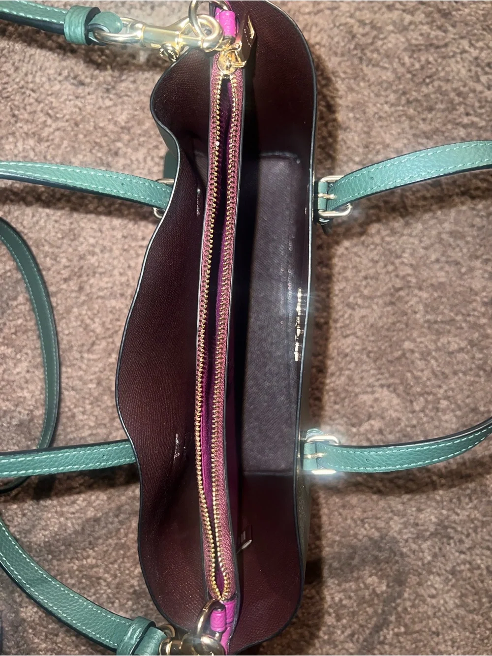 Coach Dark Green Pebble Leather Satchel with Adjustable Strap
